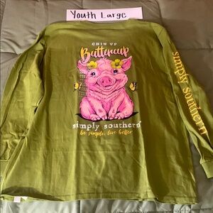 2/$25 Simply Southern Green and Pink Long Sleeve Tee with Pig Graphic